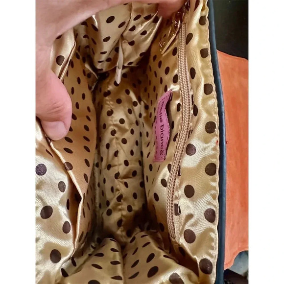 Melie Bianco Red Faux Leather Crossbody Bag Polka Dot Interior Gold Hardware - Picture 5 of 9